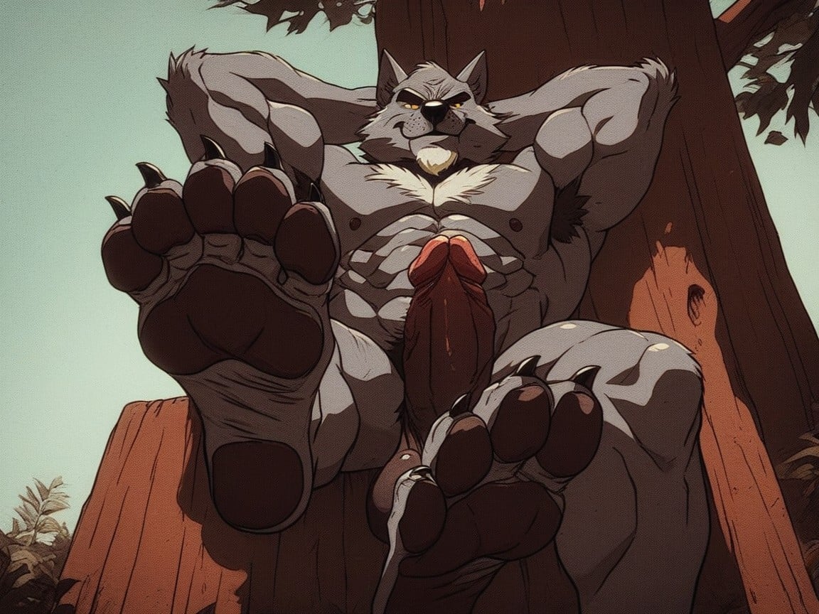 He Is Sitting In The Woods Leaning Against A Tree, 30+, Who Is A Muscular AI Gay Porn