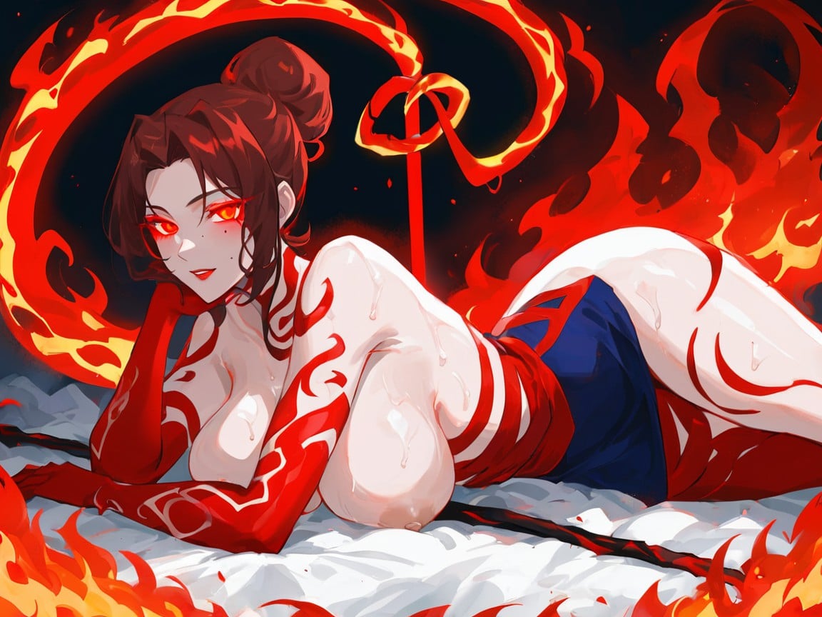 Large Perky Breasts, Hair Bun, Sweaty Hentai AI Porn