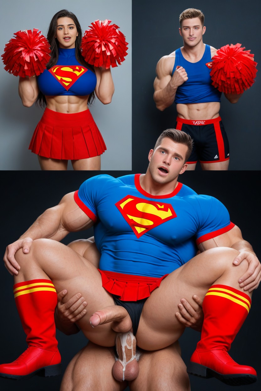 Torn Blue Shirt Red Boots, Superhero, Cumshot AI Gay Porn