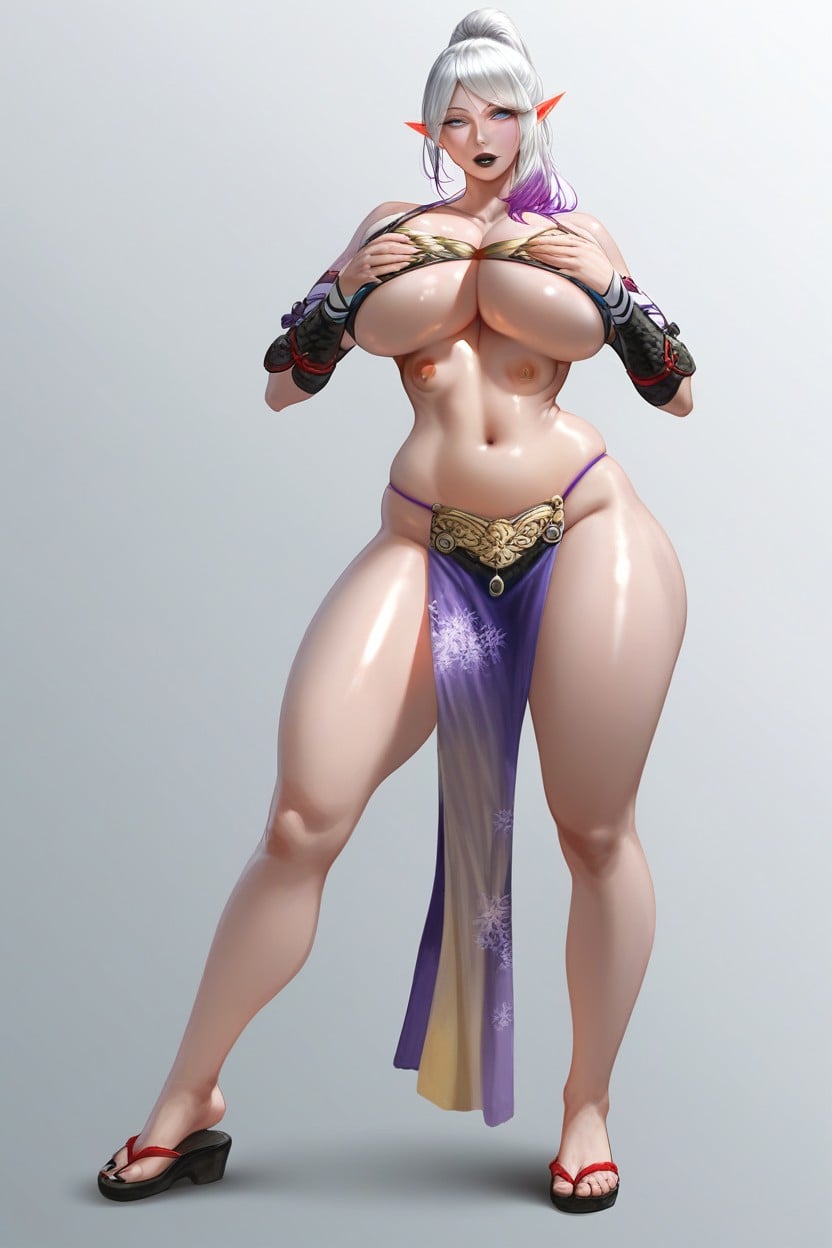 Elf Ears, Overflowing Cleavage, Grabbing Boobs Hentai AI Porn