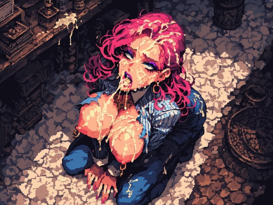 Long Eyelashes, Very Wide Open Eyes, Torn Pink Bra AI Porn
