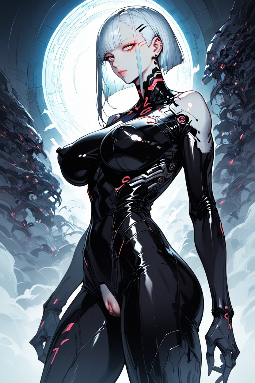 Huge Breasts Slightly Visible From Side Angle, Deep Underground Cave, Short Length Hentai AI Porn