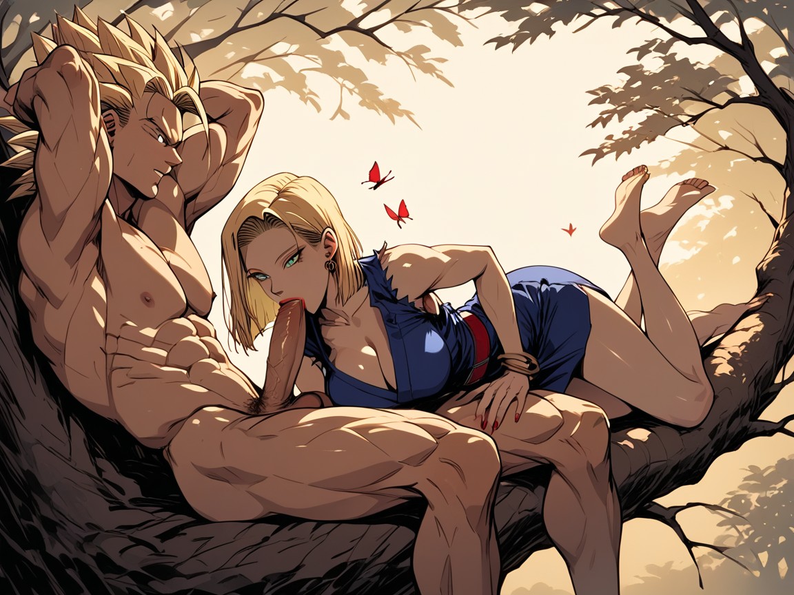 2 People, Laying On The Branch Of An Old Tree, High Resolution Hentai AI Porn