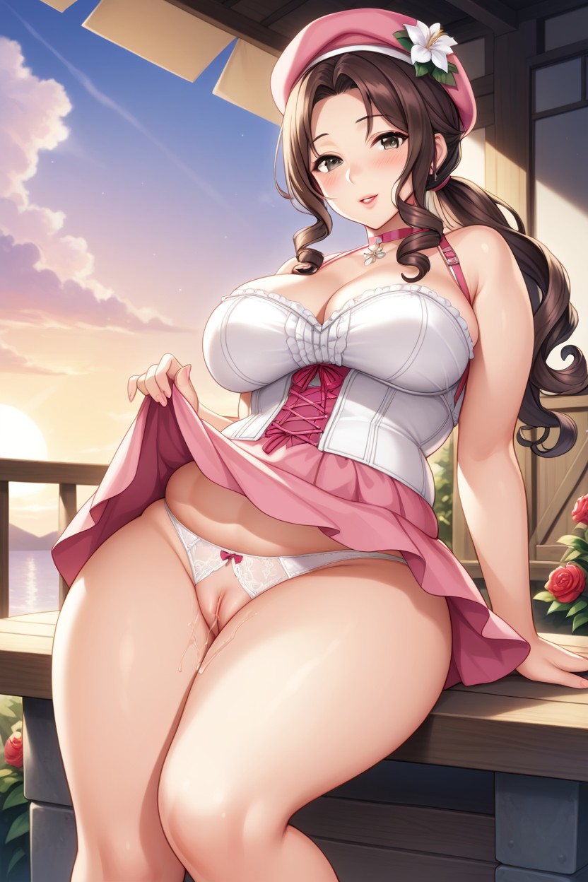 Low Waisted Puffy Pink Skirt, Exposed Thighs, Mouth Detail Hentai AI Porn