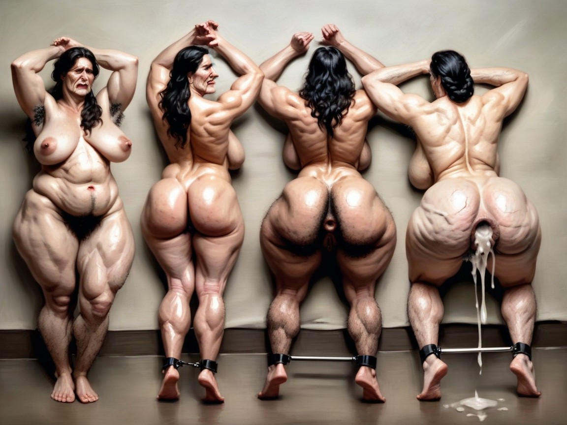 Long Length, Granny Is A Very Old Soiled Hag Ssbbw Naked On A Soiled Bed, Feet Covered In Mud AI Porn