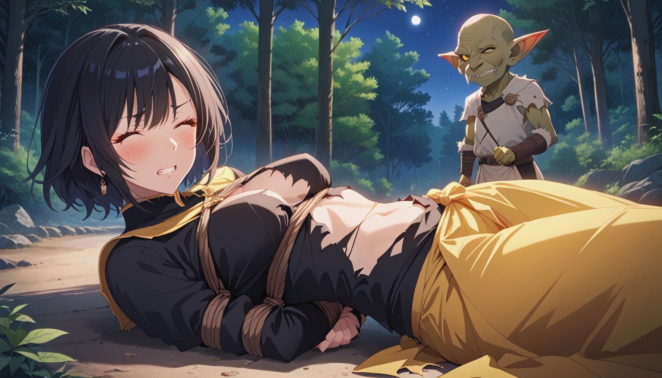 Yellow Cloth, Bigger Female, Male Goblin Green Skin Hentai AI Porn