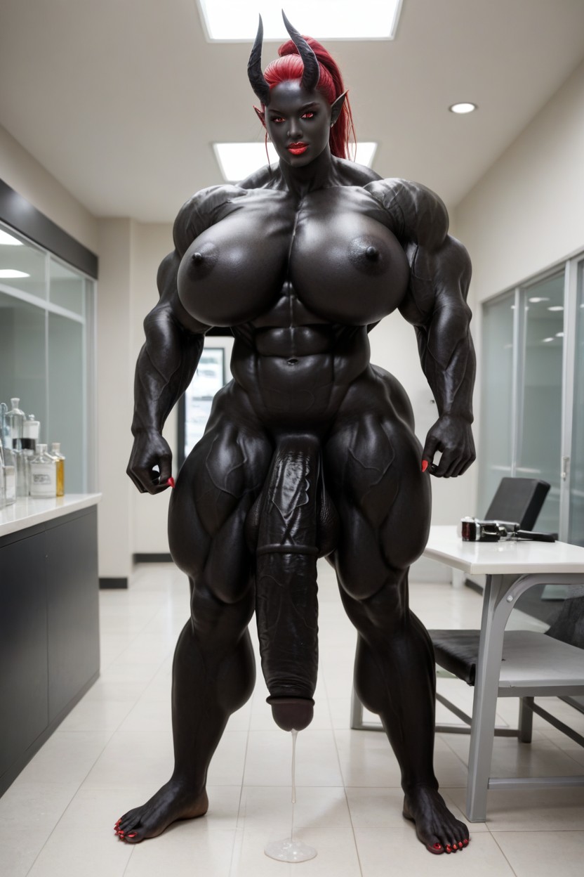 Red Nail, Thick Thighs, Extremely Long Black Cock Shemale AI Porn