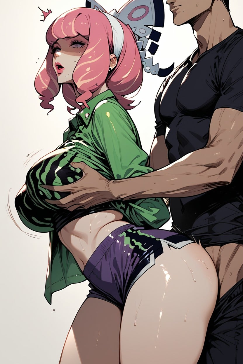 Man Groping Through Clothes, Groping, Looking Down At Own Breasts Hentai AI Porn