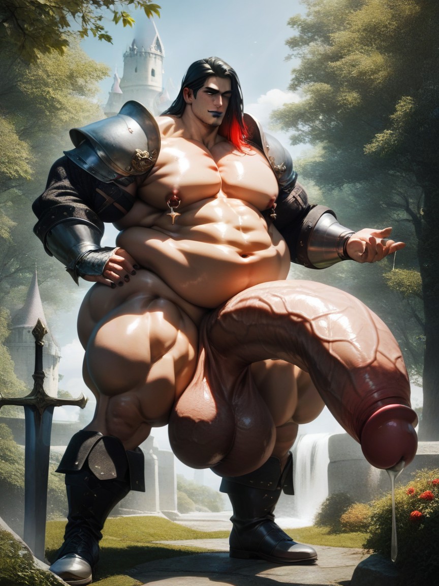 Black Hair With Red Highlights, 18+, Long Hair AI Gay Porn