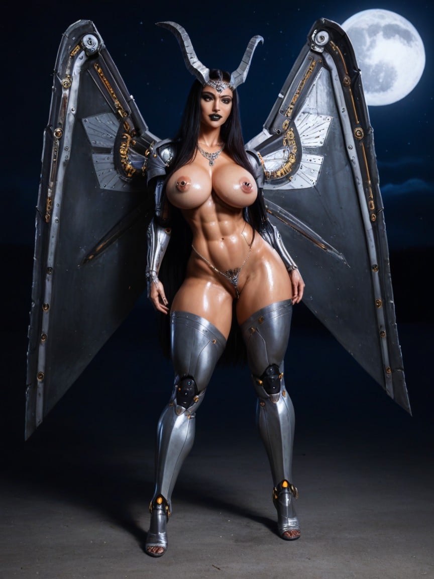 Full Body, Metal Belly Piercing, Pink Oversized Pussy Shemale AI Porn
