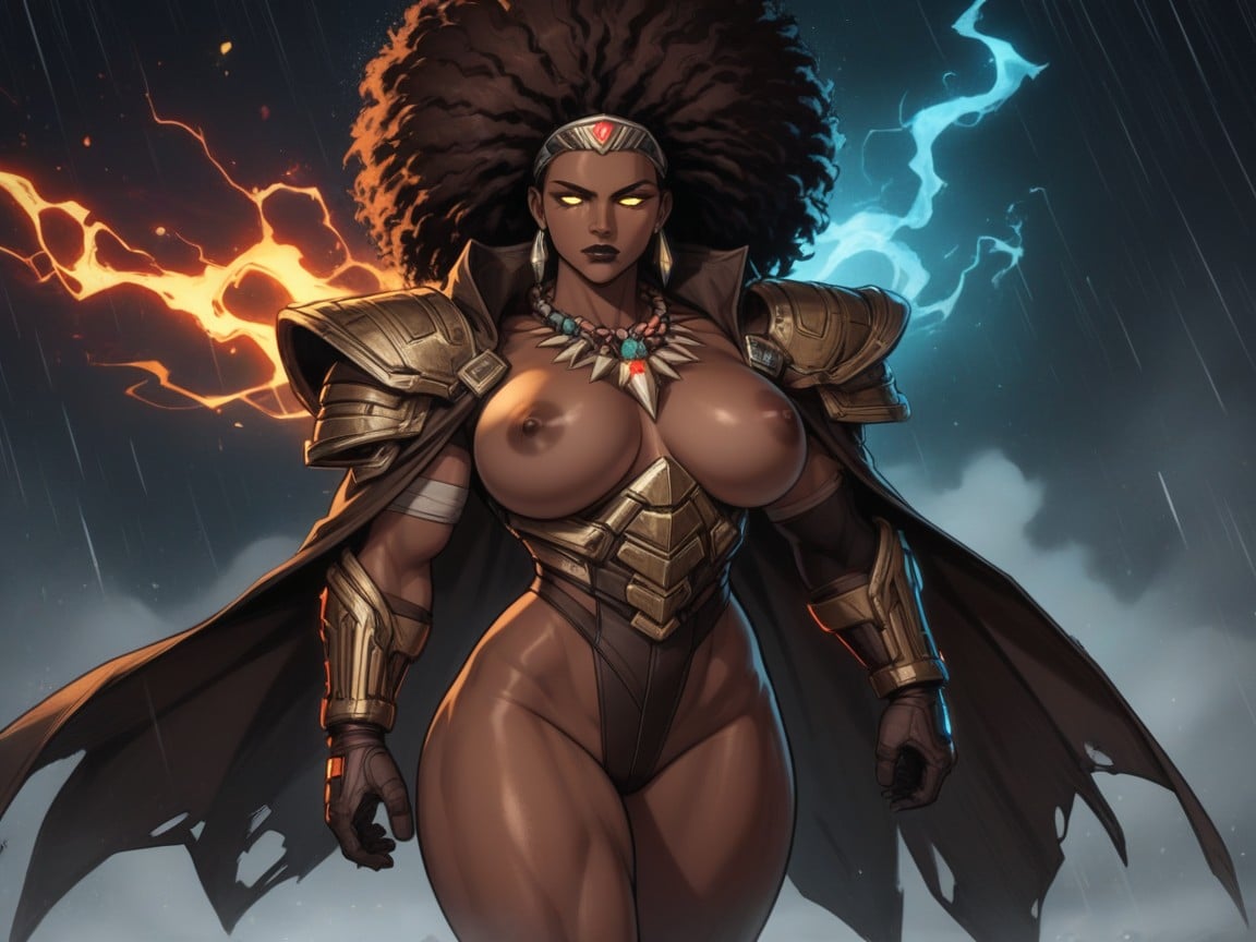 Wide Chest, Neon Energy Radiation From Glove, Long Shoulder Width Latina AI Porn