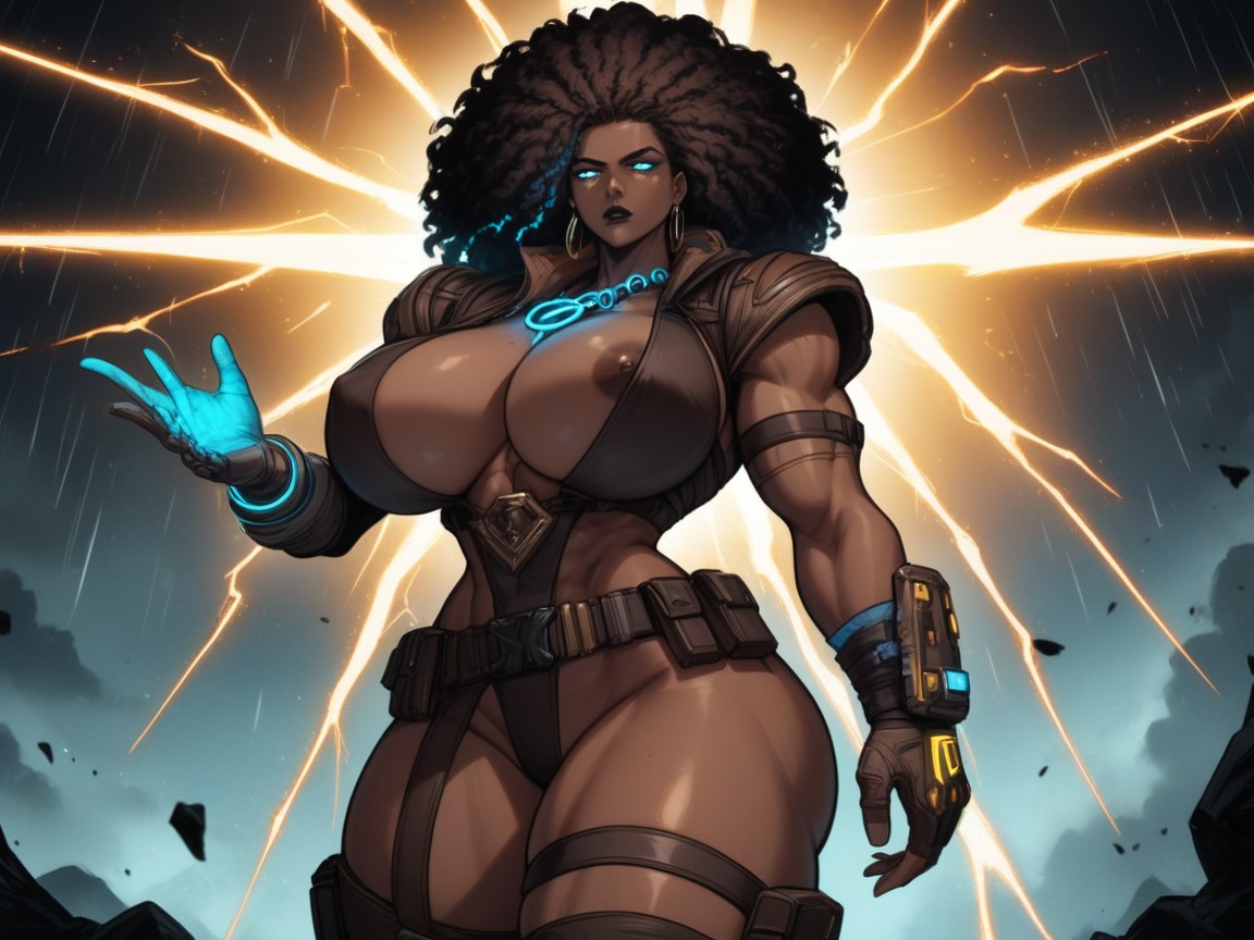 Bronze Glove On One Hand, Long Breast Width, Wide Long Shoulders Latina AI Porn