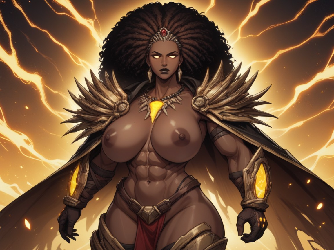 Almond Eyes, Close Up, Powerful Nude Woman With Glowing Bracer On Forearm Latina AI Porn