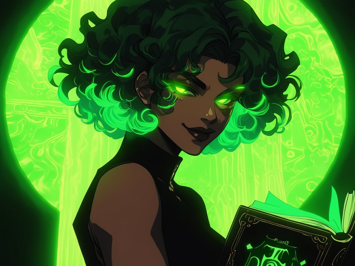 Green Arcane Tentacle Background, Squared Shoulders, Glowing Eyes Hentai AI Porn