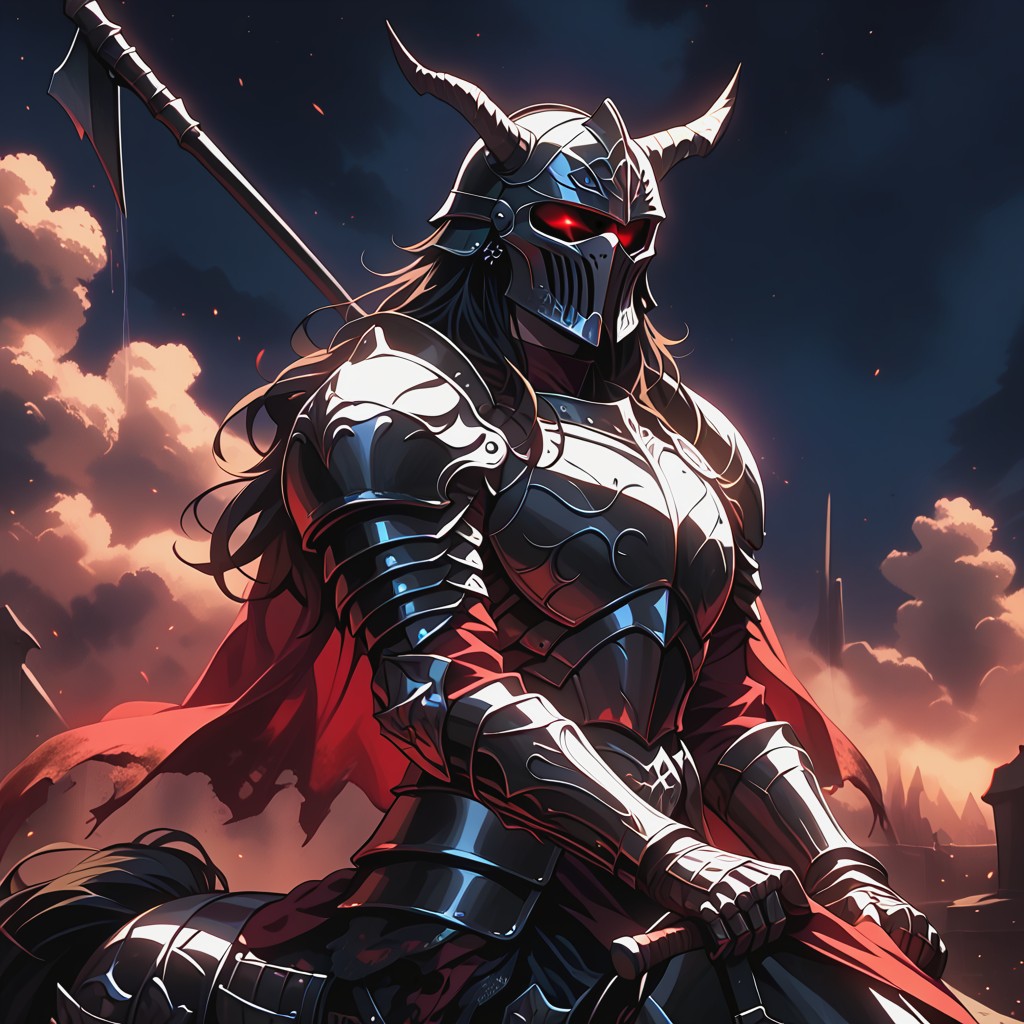 Riding On Armored, Chestplate Displaying The Symbol Of The Calamity, Homm Art Style AI Porn
