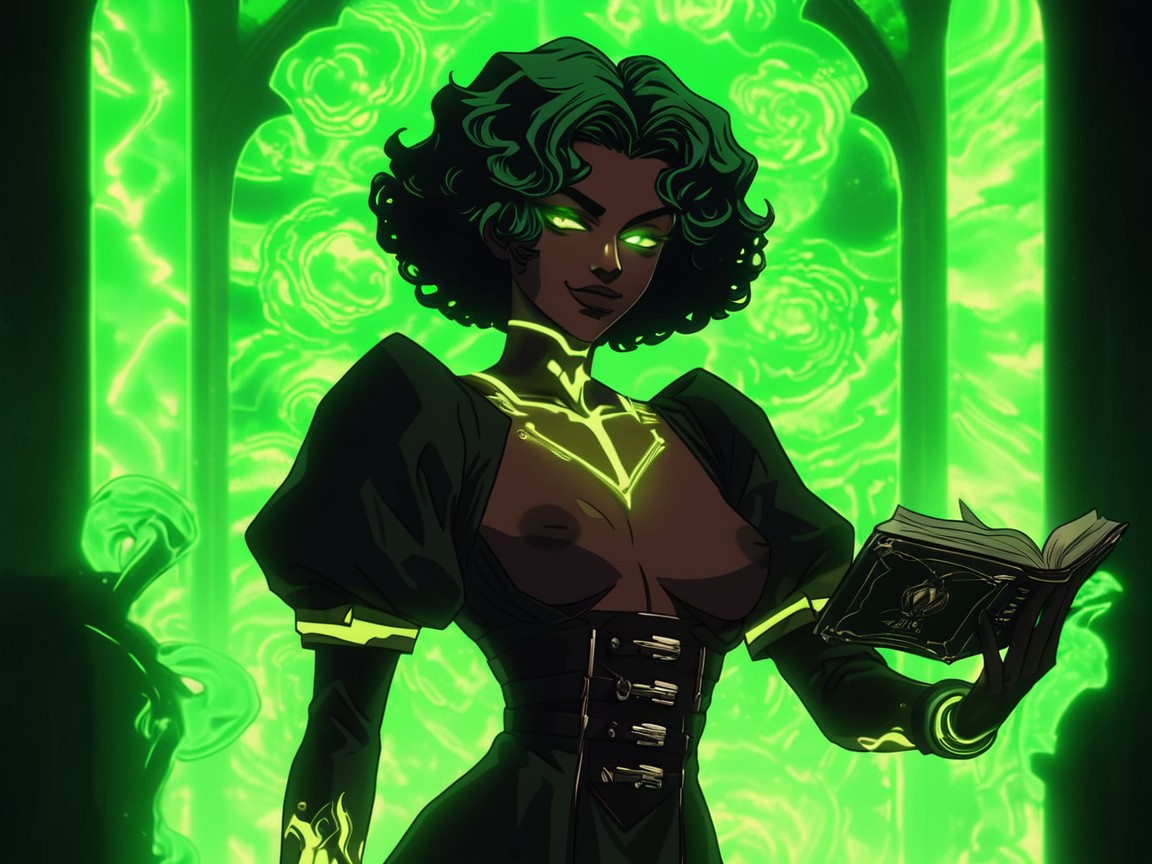 Glowing Eyes, Dark Brown Skin, Magical Book Hentai AI Porn