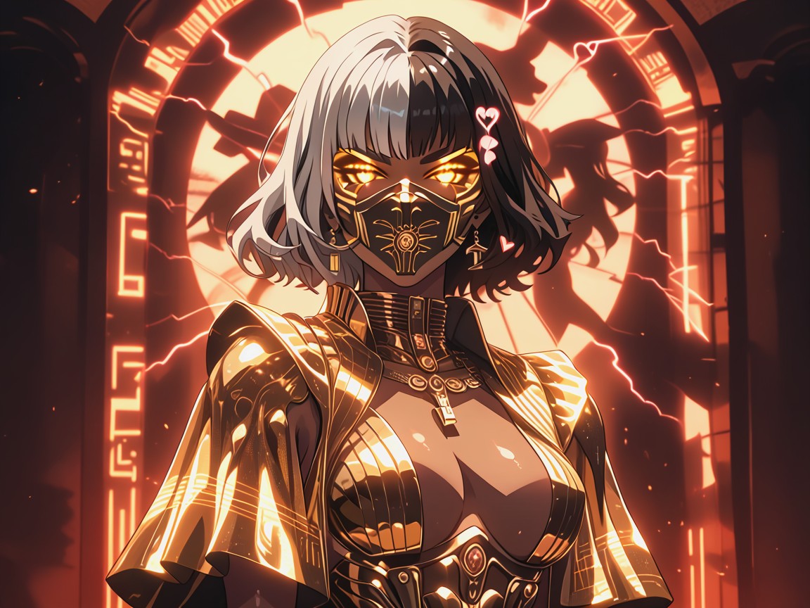 Rectangle Body Type, Neon Silver Warrior Robes, 18+ AI Porn