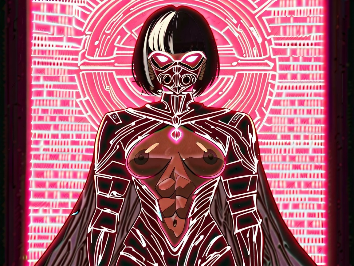 Strong Legs, Squared Abdomen, Neon Silver Silhouette Hentai AI Porn