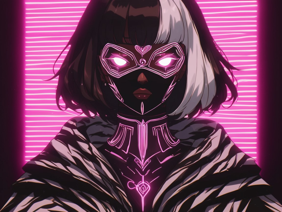 Squared Shoulders, High Contrast Colors, Silver Tiger Print Cape Hentai IA