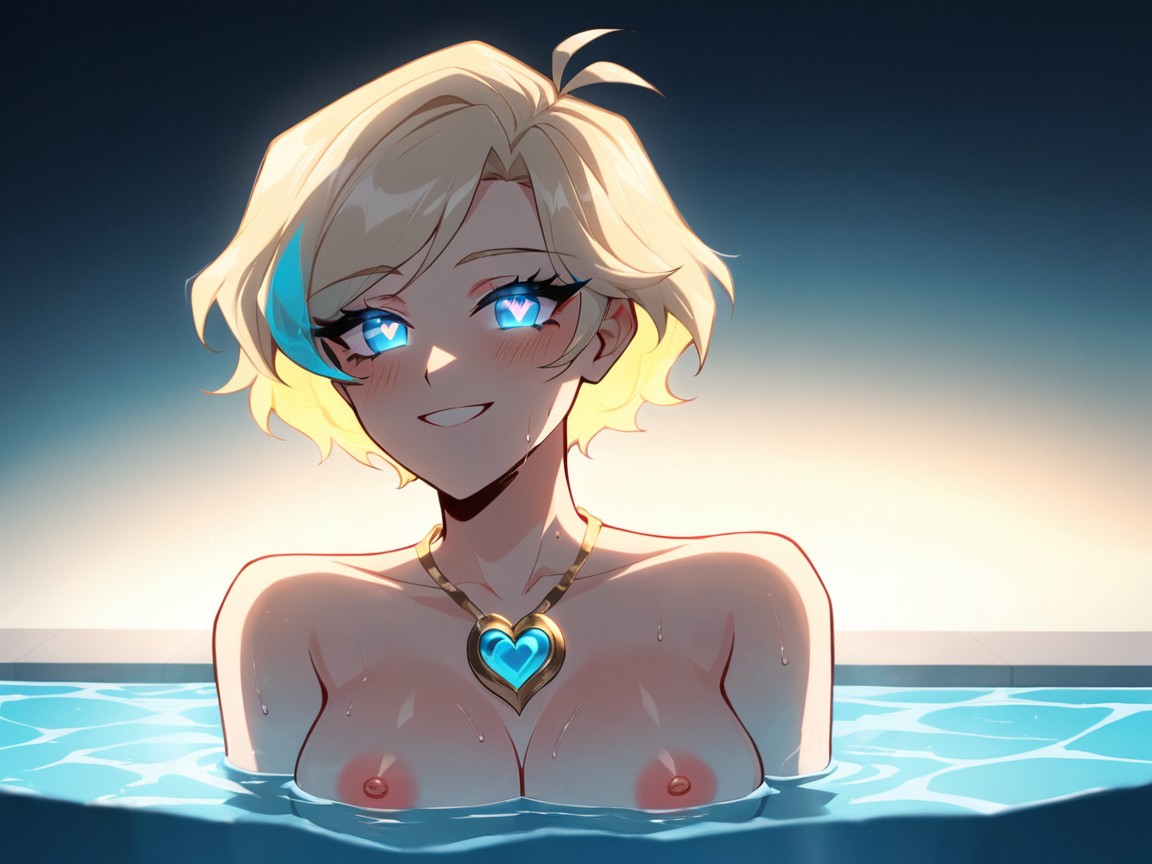 Blue Eyes, Focus On Heart Medallion, Wearing Blue Jewels Latina AI Porn