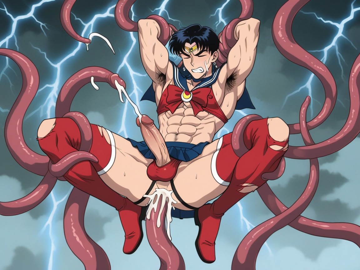Sailor Mamoru Shiba, Arms Up, Erect Cock AI Gay Porn