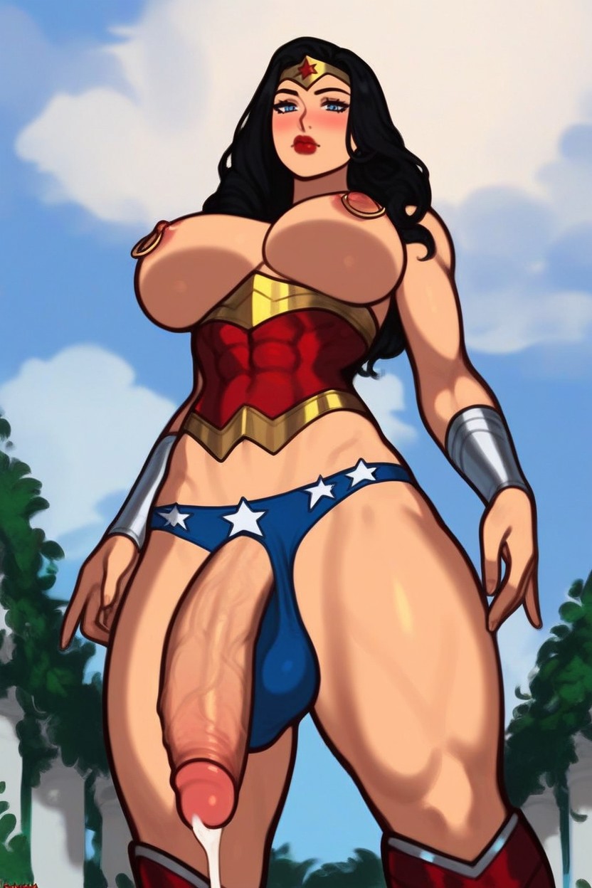 Wonder Woman Outfit, Horny, Exposed Breasts Shemale AI Porn