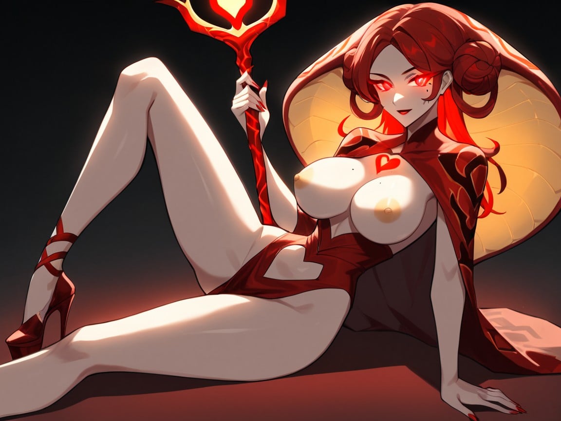 Red Marble Floor, One Woman, Low Waist Length 라틴 AI 야짤