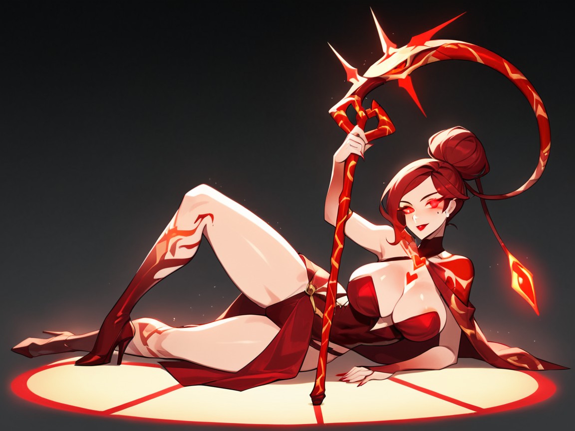 Neon Red Silhouette, Pelo Rojo Oscuro, Magical Staff Porno latina IA