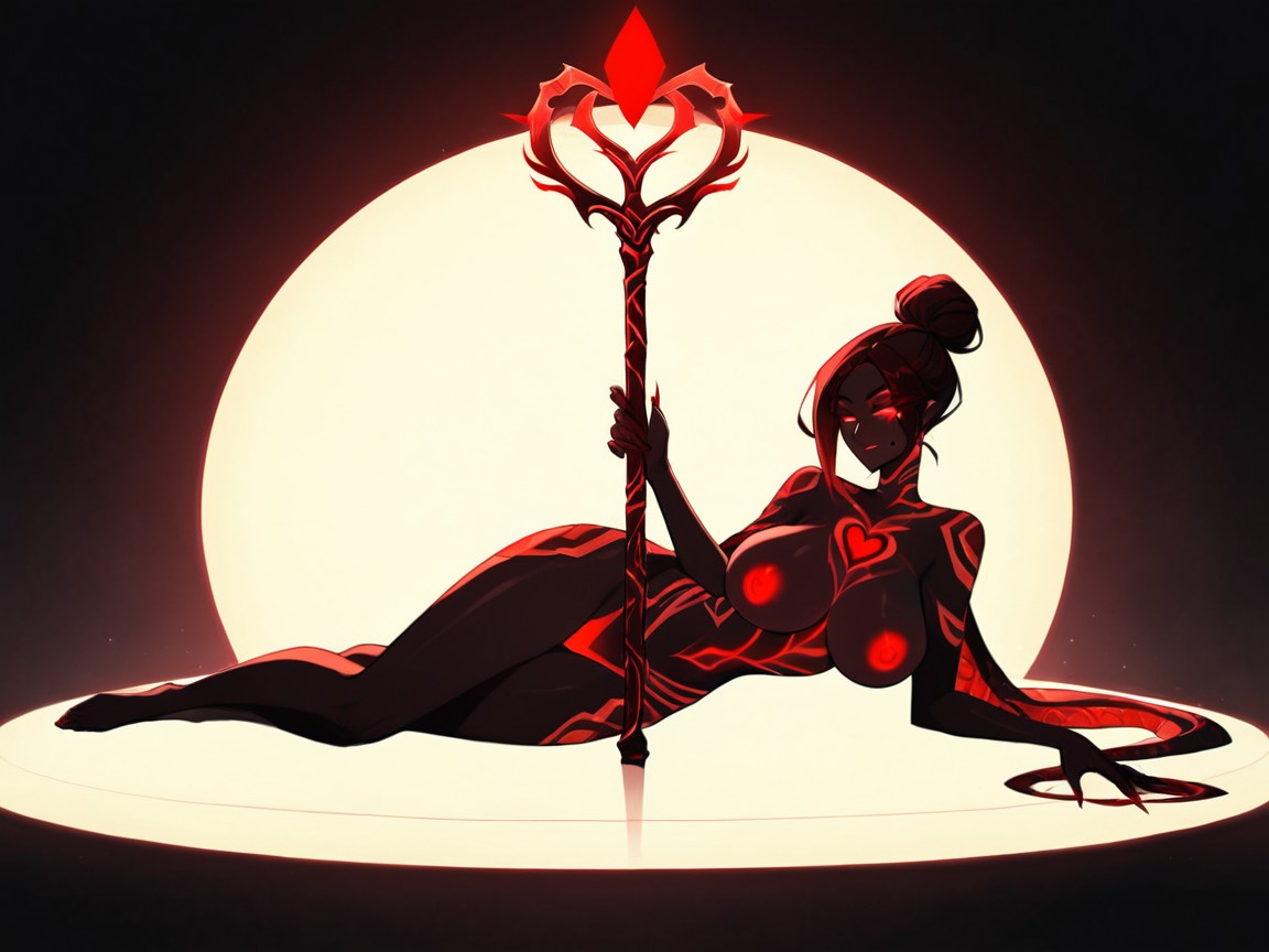 Focus On Staff, Cleavage, Neon Red Silhouette Latina AI Porn