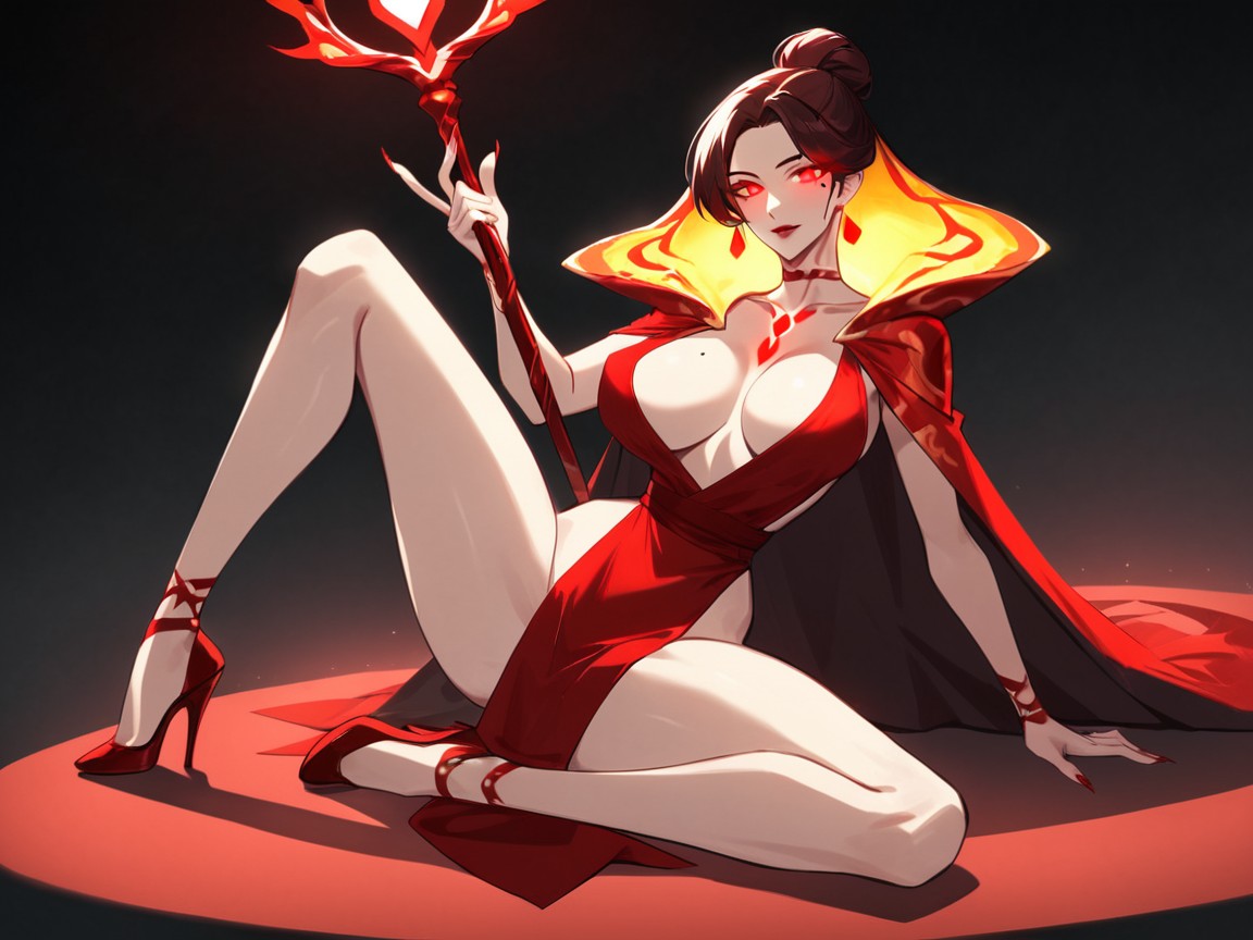 Neon Red Firelight, Les Yeux Rouges, Wing Tip Eyeliner Porno IA Latina