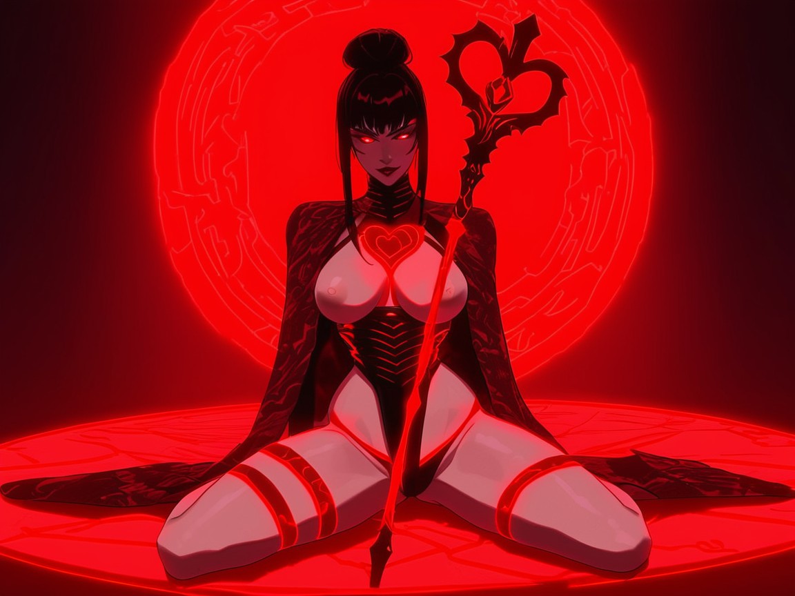 Wing Tip Eyeliner, Glowing Eyes, Hair Bun Hentai AI Porn