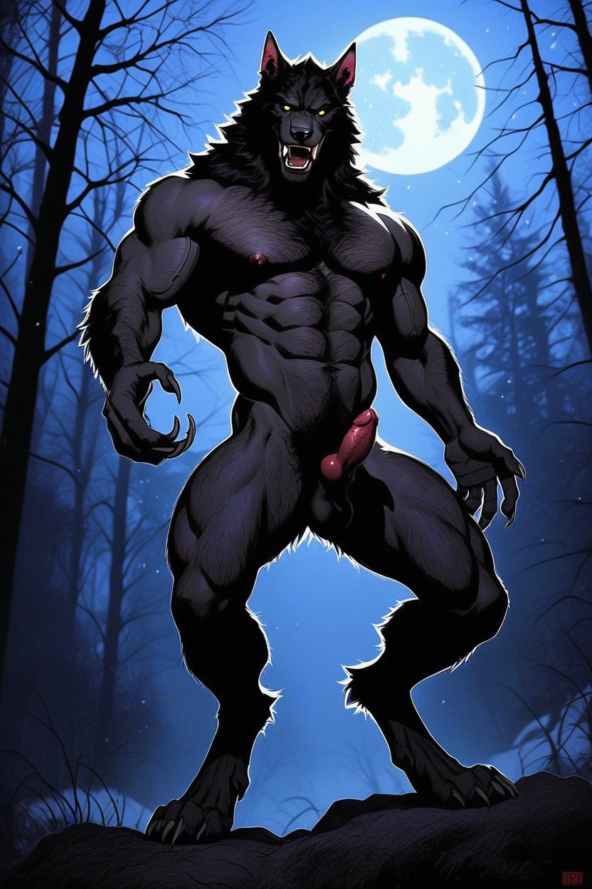 Claws, Red Dripping Veiny Knotted Erection, Dynamic Pose AI Gay Porn