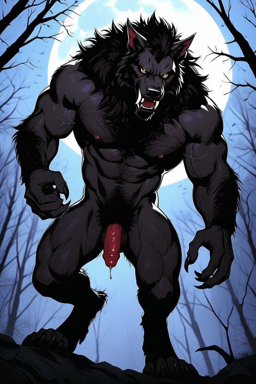 Muscular, A Highly Detailed Photorealistic Drawing Werewolf, Dynamic Pose AI Gay Porn