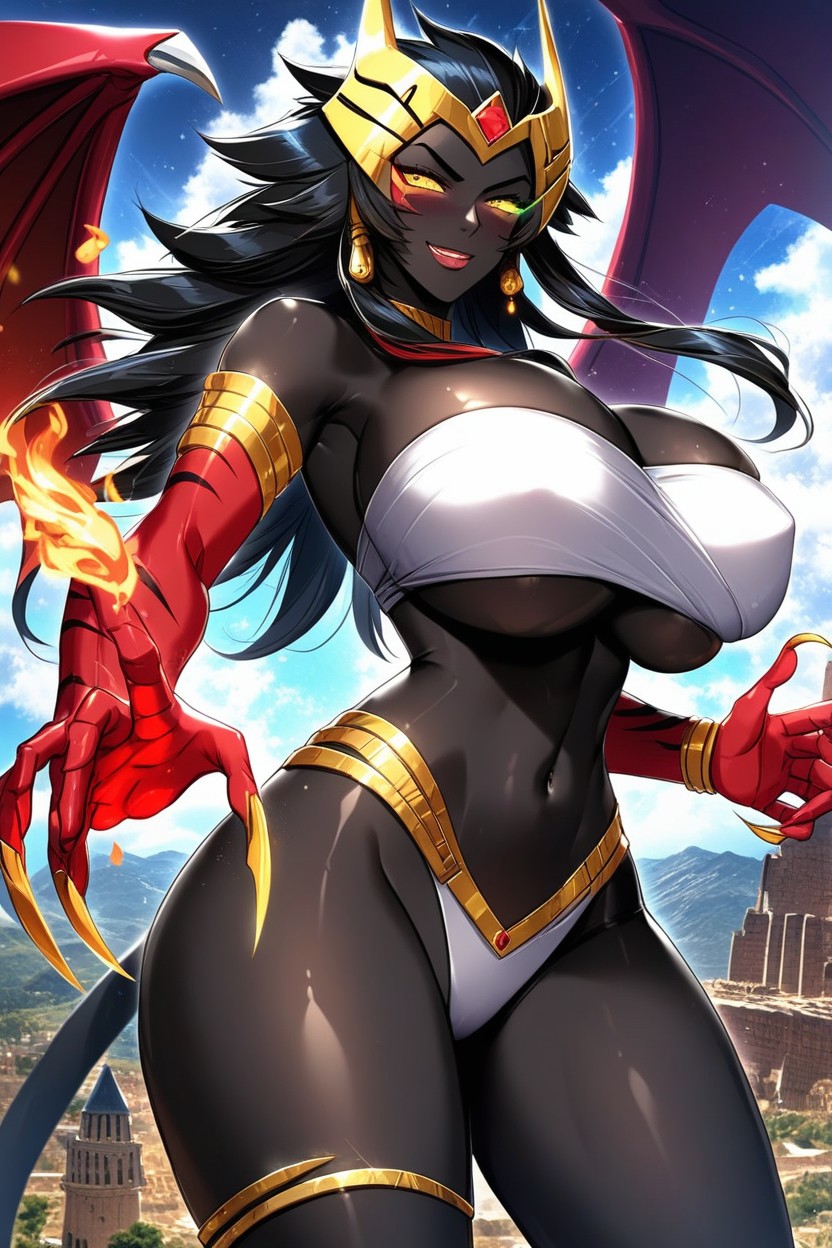 Flame Hair, Sphinx Woman, Colossal Red Arms Ebony AI Porn