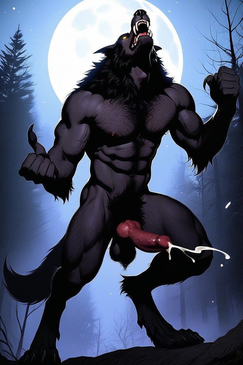 Open Mouth, Medium Sized Dangling Hairy Nutsack, Red Throbbing Veiny Knotted Erection AI Gay Porn