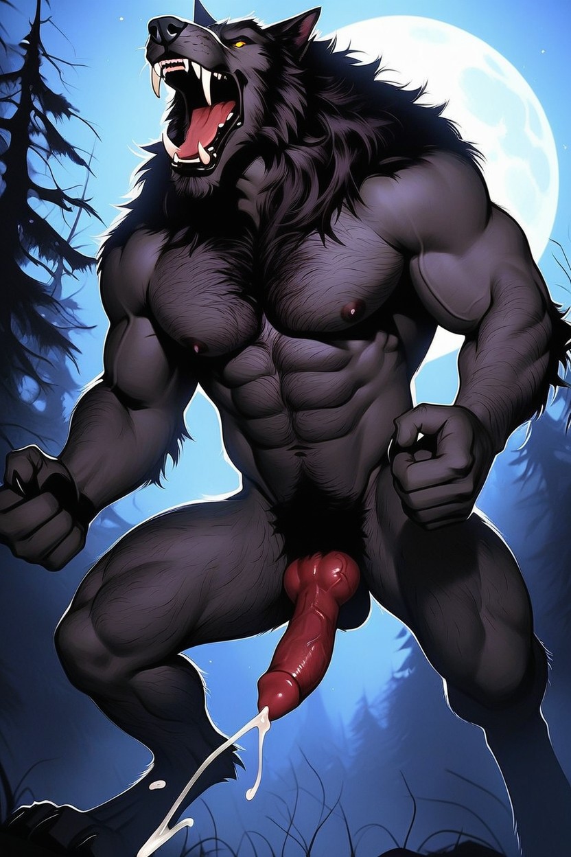 Side View, Full Moon Rising In The Distance, Broad Shoulders AI Gay Porn