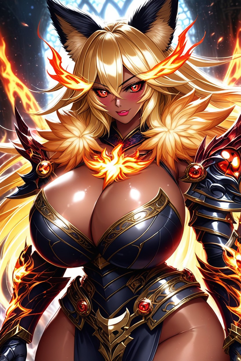 Holding Fiery Sword, Fiery Hair, Warm Anime Hentai AI Porn