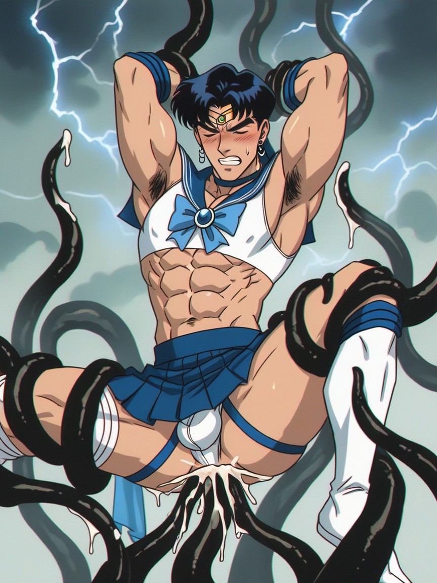 Cock Peeking Out Of Jockstrap, Full Body, Arms Up AI Gay Porn
