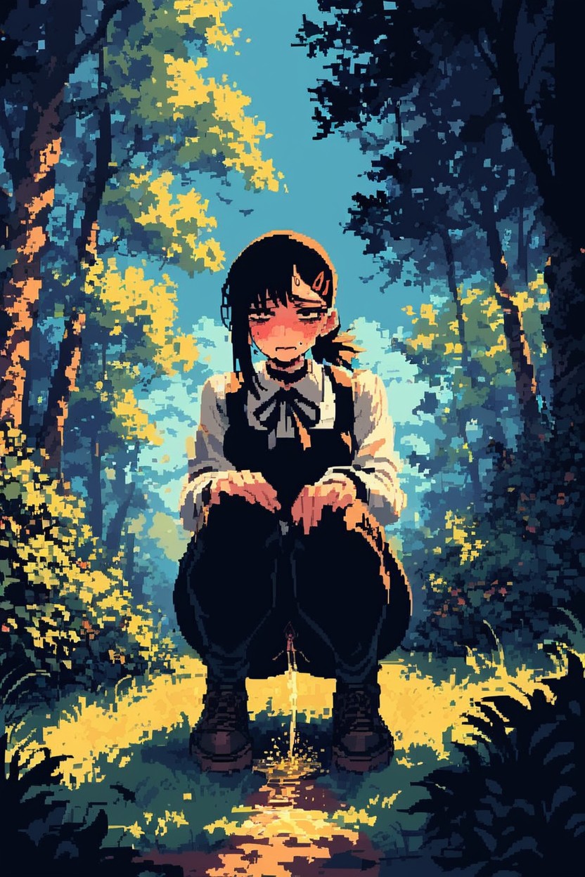 Tired Face, Peeing, On Grass Hentai AI Porn