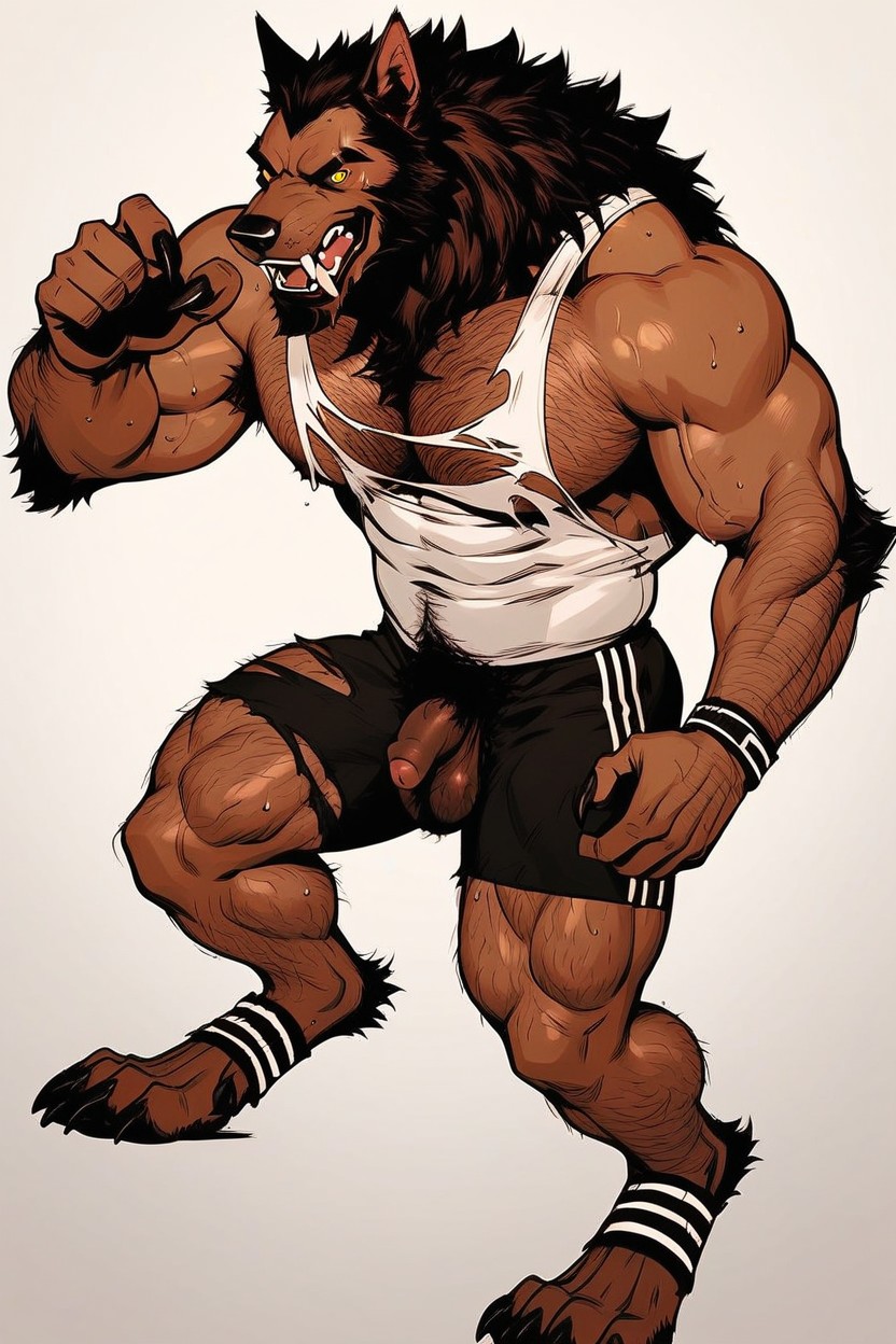 Huge Claw Hands, Muscular, A Highly Detailed Photorealistic Drawing Of Werewolf AI Gay Porn