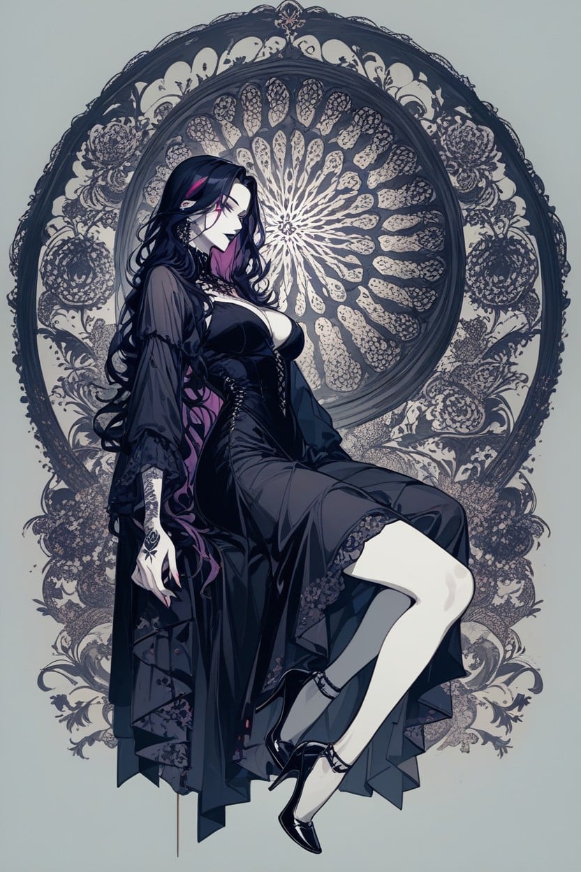 Top Down, High Slit, Gothic Fantasy Style Hentai AI Porn