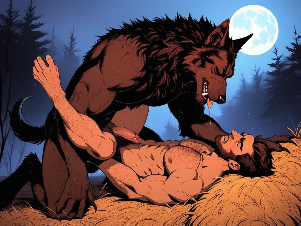 Werewolf Knot Penis, Large Hairy Paws For Feet, Summer Full Moon Rising Over Trees In The Distance Porno IA Gay