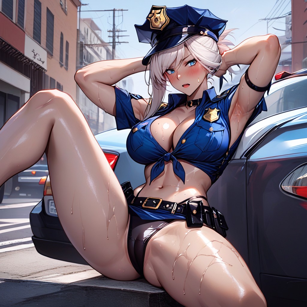 Nipple Outline, Police Costume, Oiled Body Hentai AI Porn