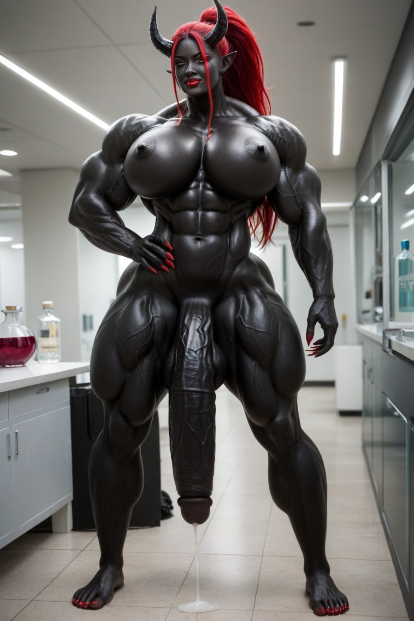 Gigantic Perfect Boobs, Exaggerated Massive Black Cock, Muscular Shemale AI Porn