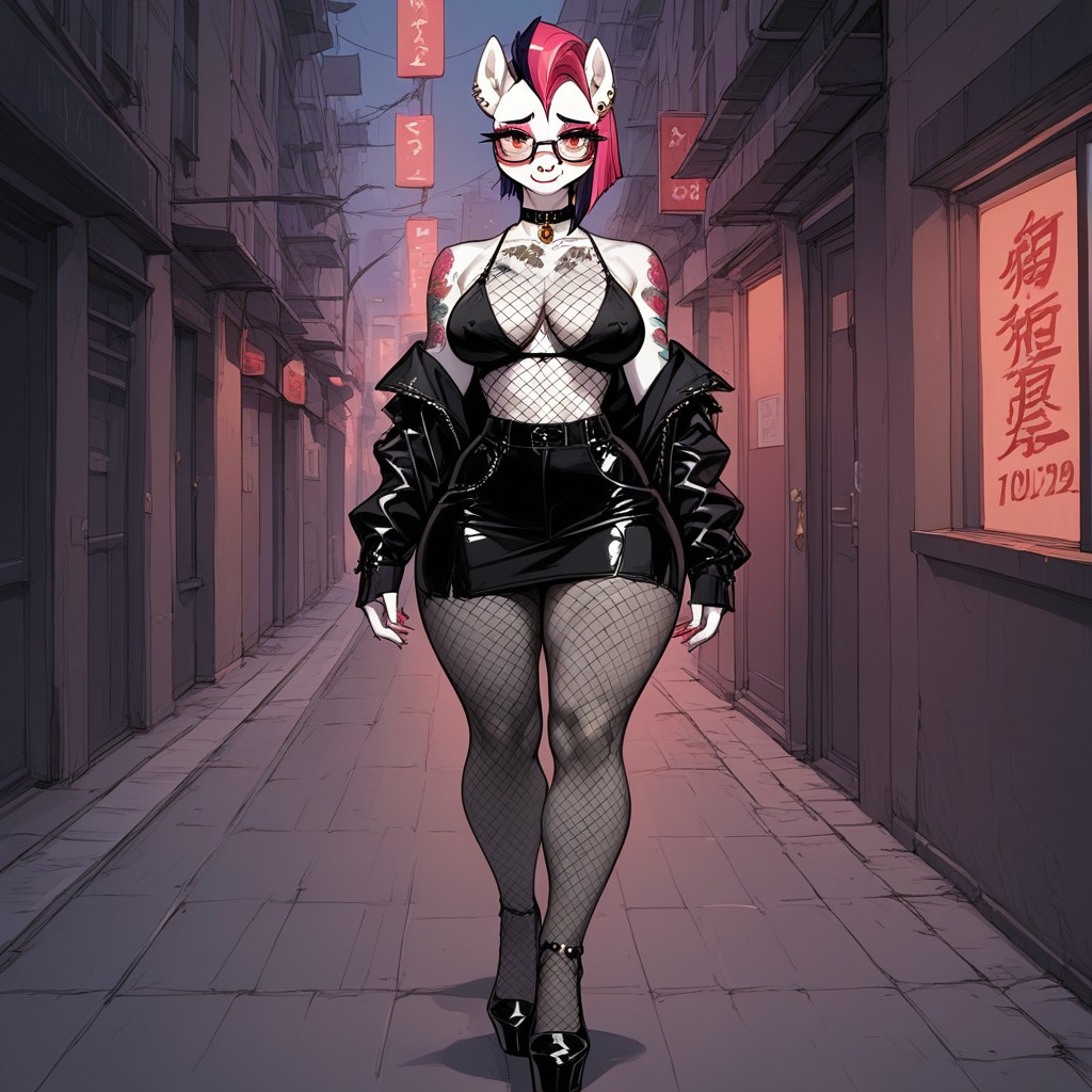 Alleyway, Full Body, Fishnets ファーリーAIポルノ