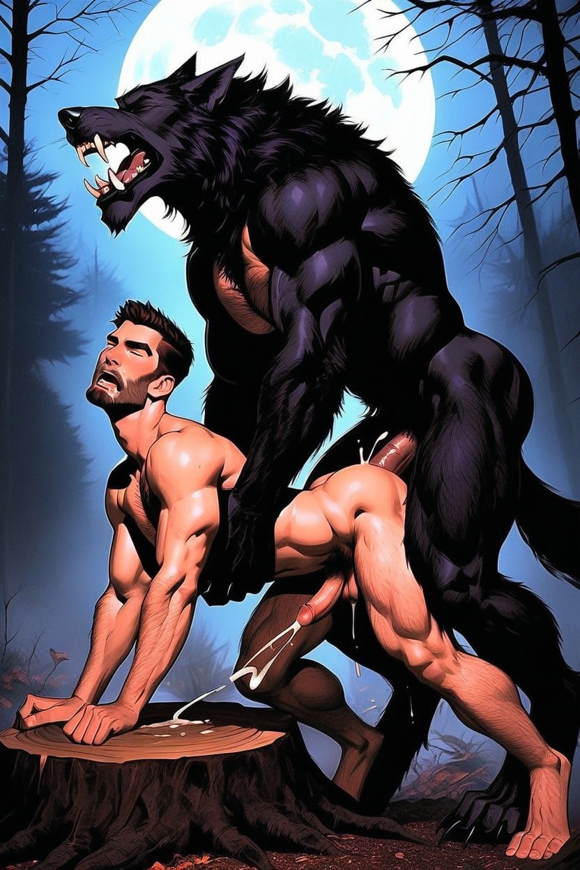White Man Is Bent Over A Tree Stump, Werewolf Has Thick Black Fur, Petit Porno IA Gay