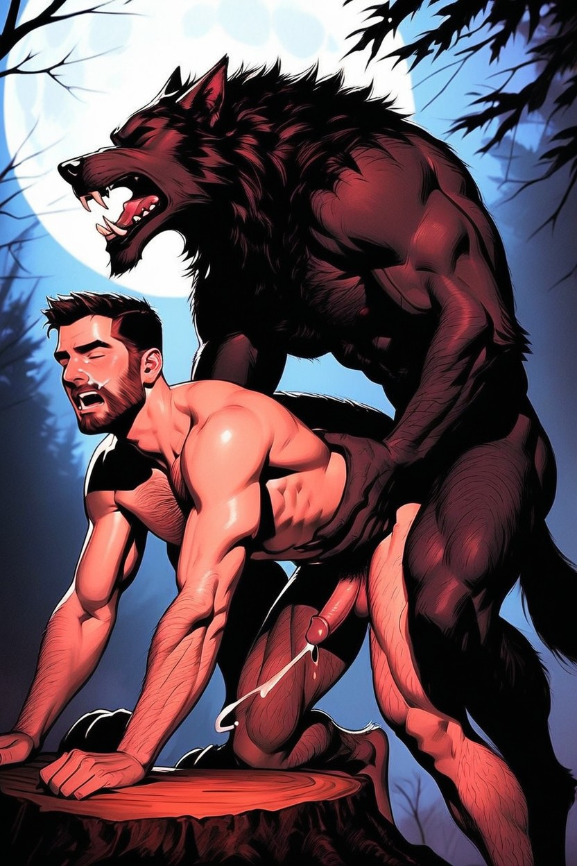 Orgasme, The Werewolfs Yellow Eyes Are Wide Open With Excitement, A Monstrous Hairy Wolflike Werewolf Porno IA Gay