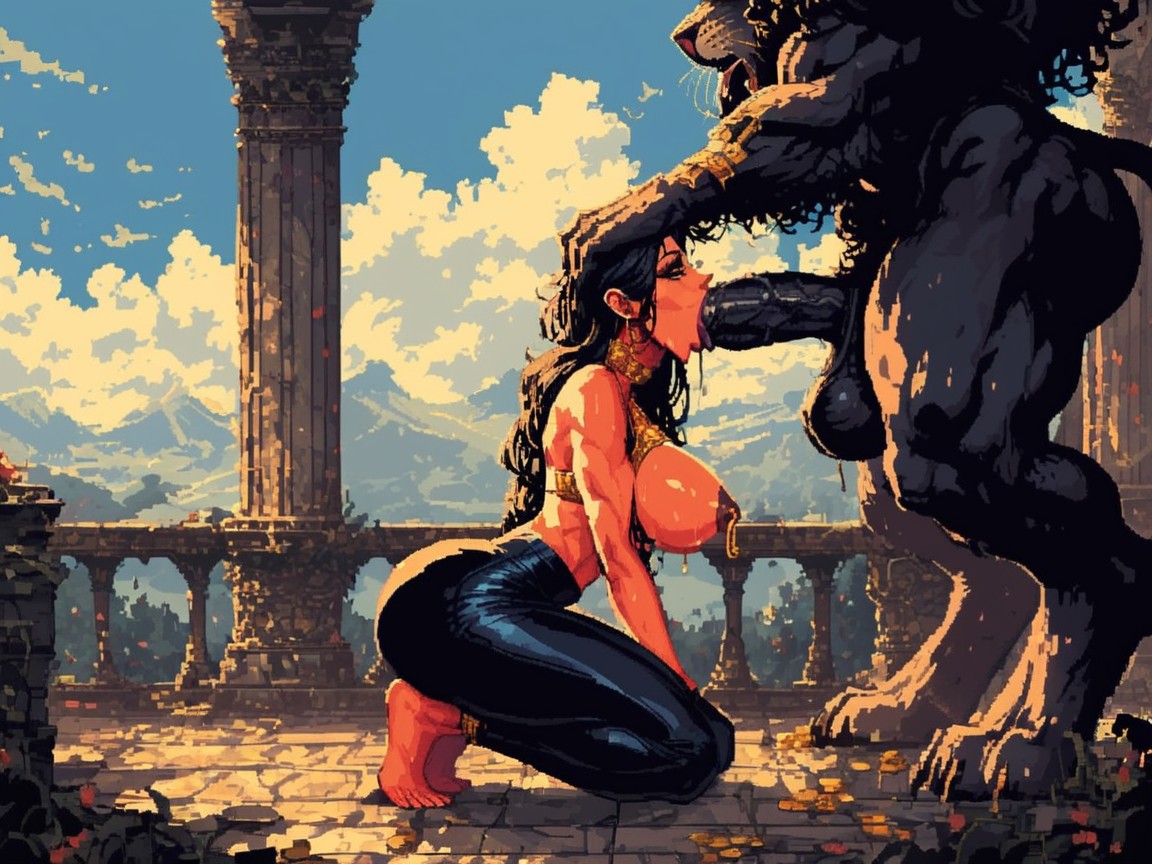 Nipple Piercing, Perfect Large Round Ass, Huge Muscular Lion AI Porn