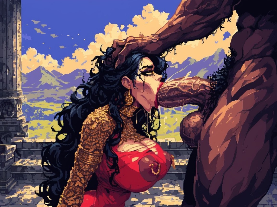 Throat Bulge, Grabbing Head, Perfect Large Natural Breasts AI Porn