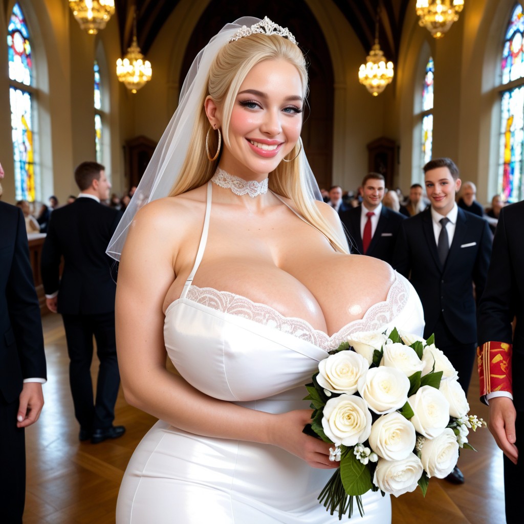 White Lace Choker, Perfect Face, Naked Blonde College Bimbo In Church AI Porn
